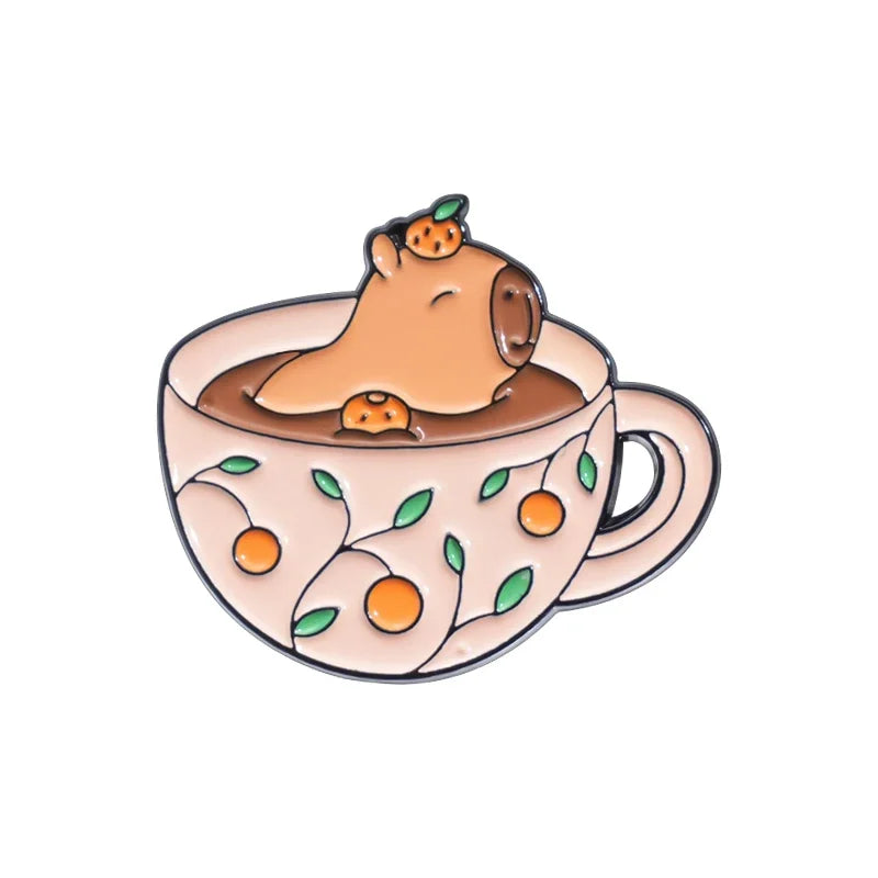 Coffee & Animal Enamel Pin Collection – Cute Ghost, Duck, Frog & Capybara Brooches