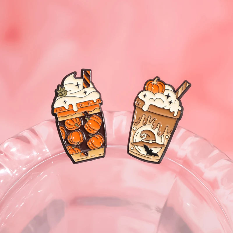 Spooky Pumpkin Milk Tea Brooch – Cute Halloween Pin