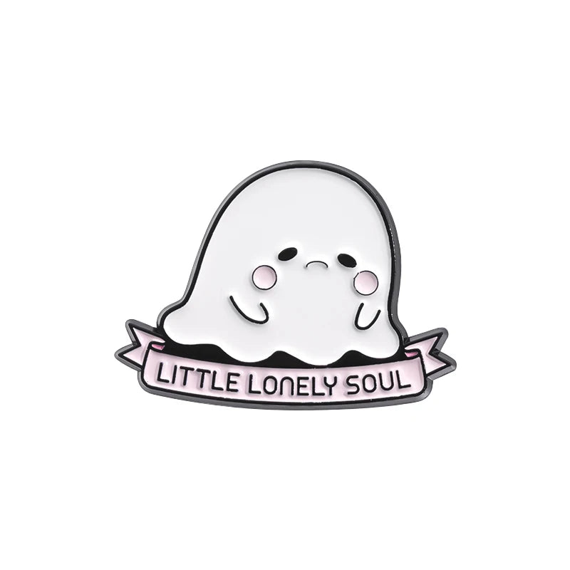 Halloween Ghost & Pumpkin Enamel Pin – Spooky Tarot Brooch Lapel Badge