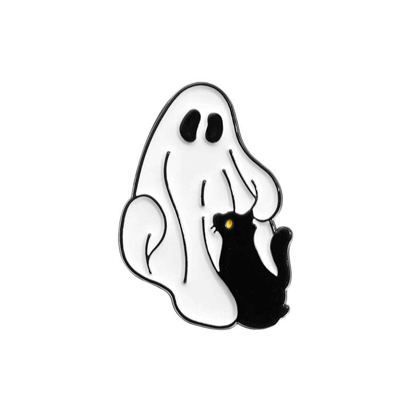 Cute Ghost Cat Enamel Pin – Black Cat Lapel Brooch Backpack & Clothes Accessory
