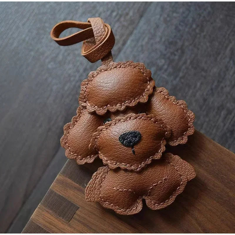 Handmade Leather Teddy Dog Bag Charm