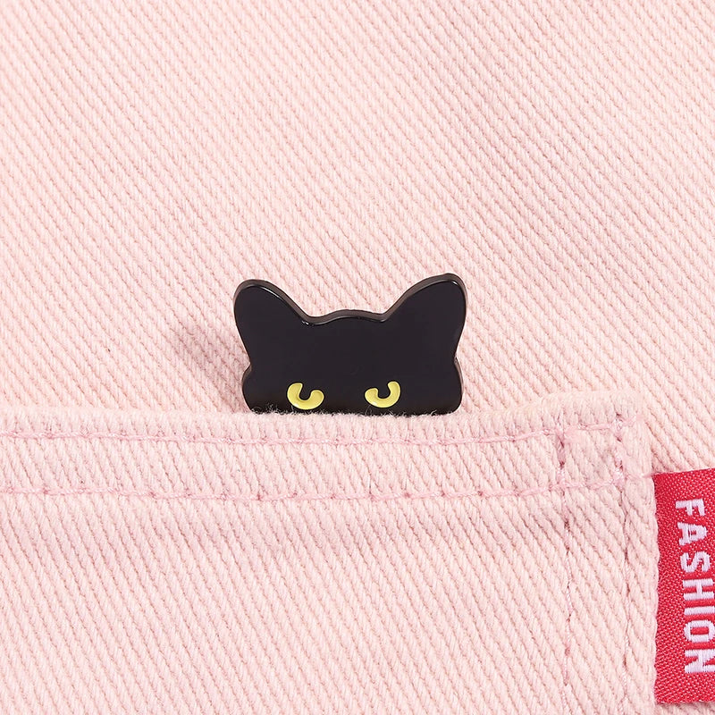 Peeking Black Cat Enamel Pin