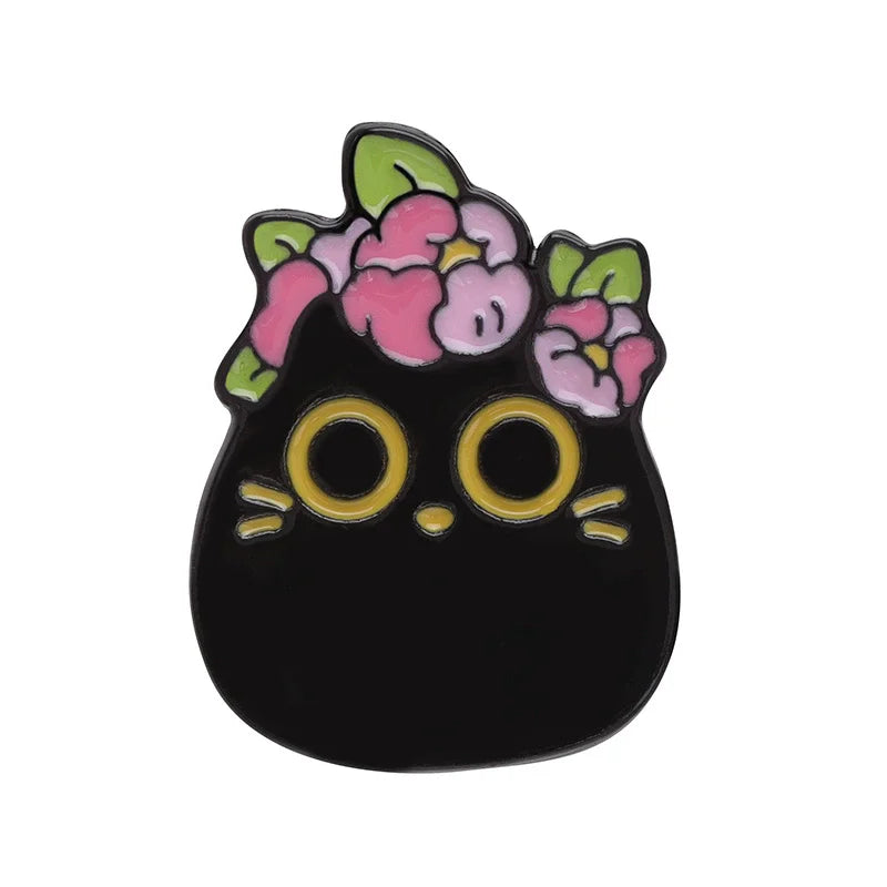 Cats in Plants Enamel Pin – Cute Black Cat Potted Plant Brooch Gift