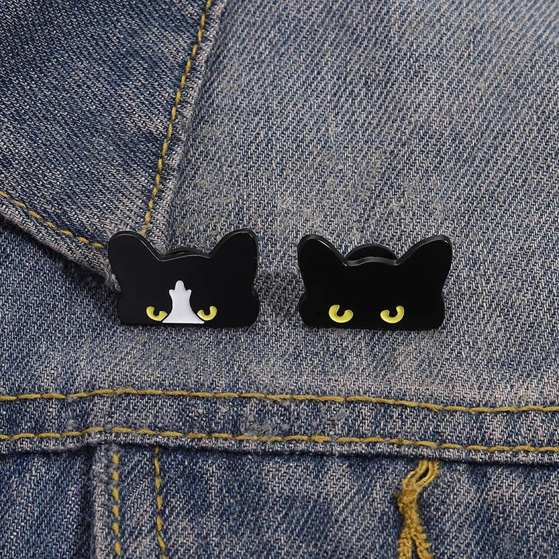 Peeking Black Cat Enamel Pin