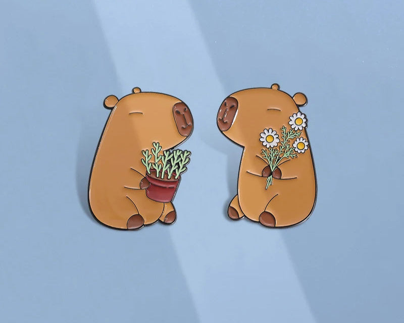 Capybara Love Enamel Pin – Cute Couple Brooch