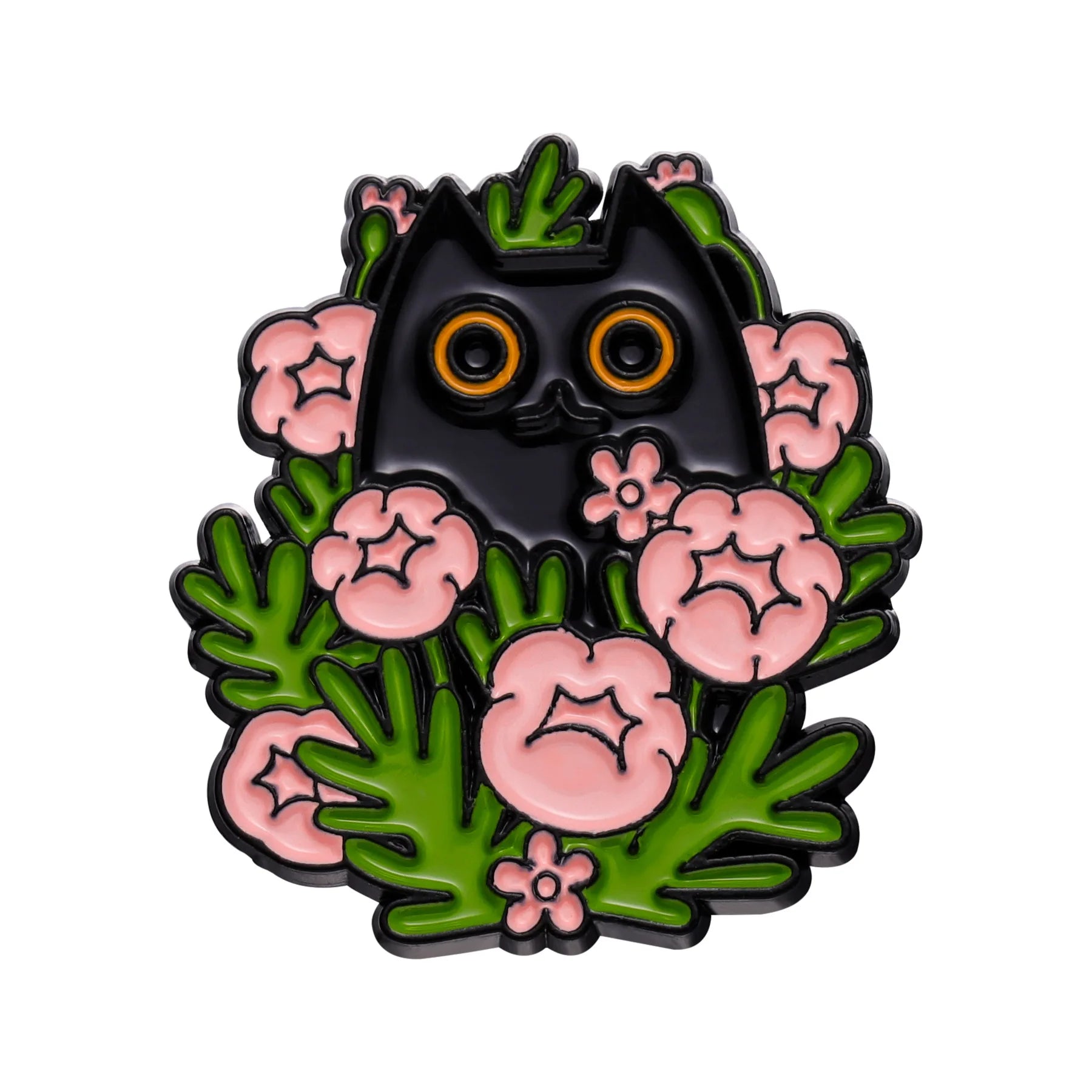Cats in Plants Enamel Pin – Cute Black Cat Potted Plant Brooch Gift
