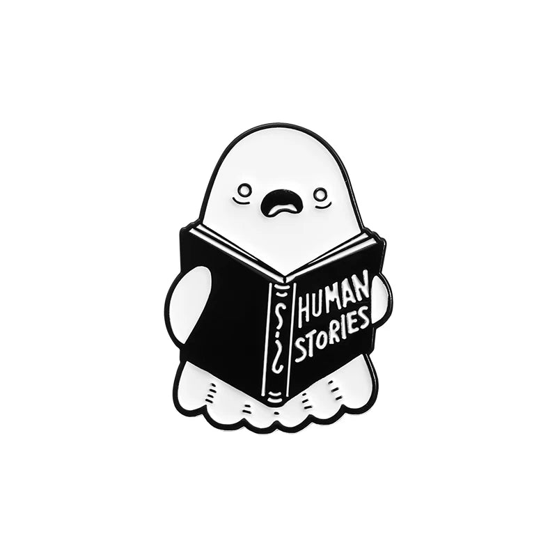 Halloween Ghost & Pumpkin Enamel Pin – Spooky Tarot Brooch Lapel Badge