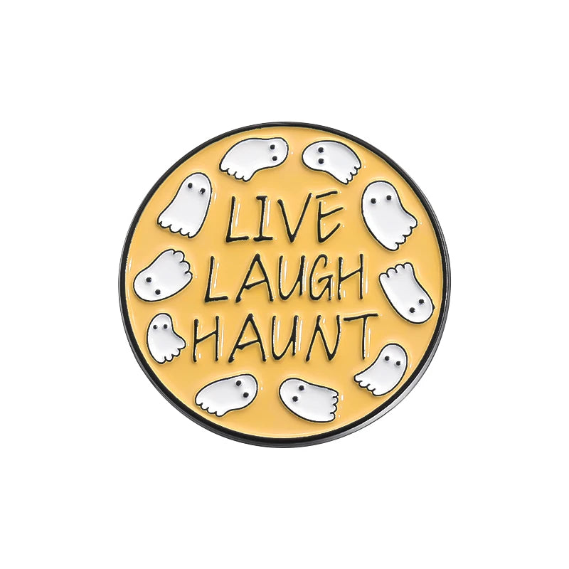 Halloween Ghost & Pumpkin Enamel Pin – Spooky Tarot Brooch Lapel Badge