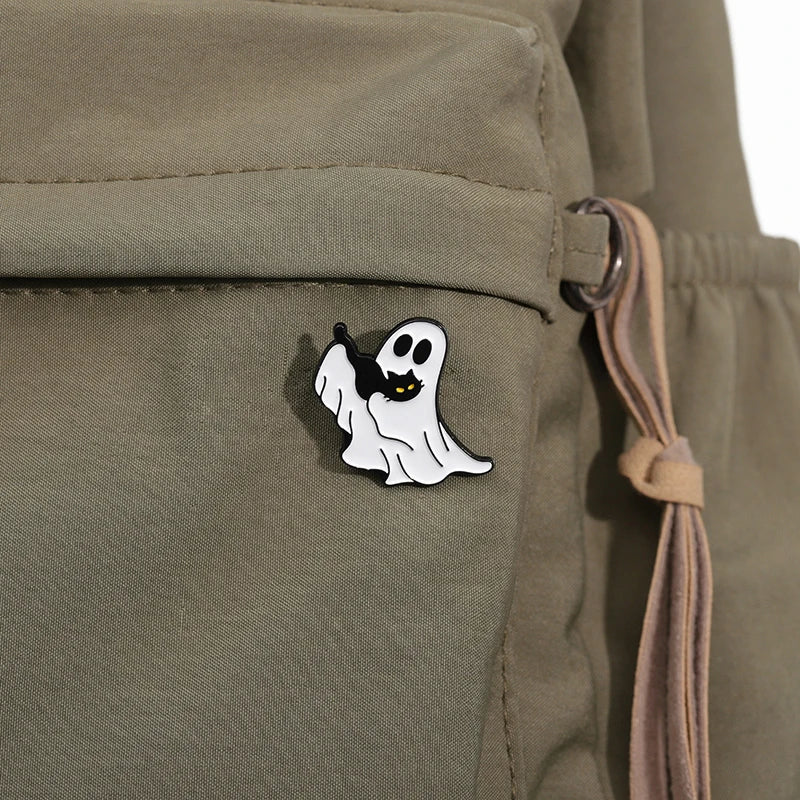 Cute Ghost Cat Enamel Pin – Black Cat Lapel Brooch Backpack & Clothes Accessory