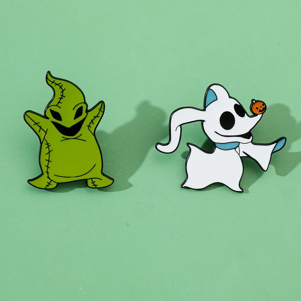 Nightmare Before Christmas Brooch Set – Oogie Boogie & Zero Enamel Pins for Clothes & Backpacks”