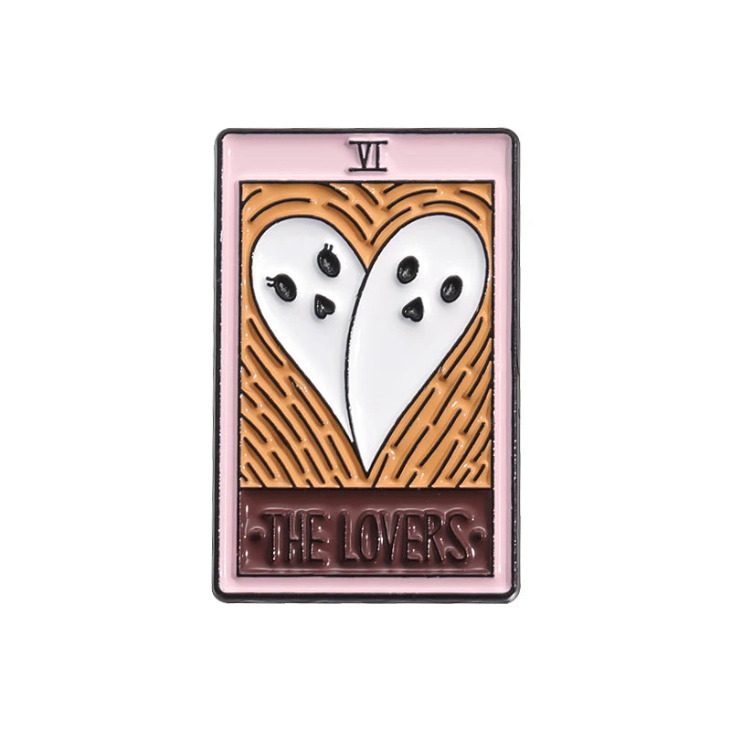 Halloween Ghost & Pumpkin Enamel Pin – Spooky Tarot Brooch Lapel Badge