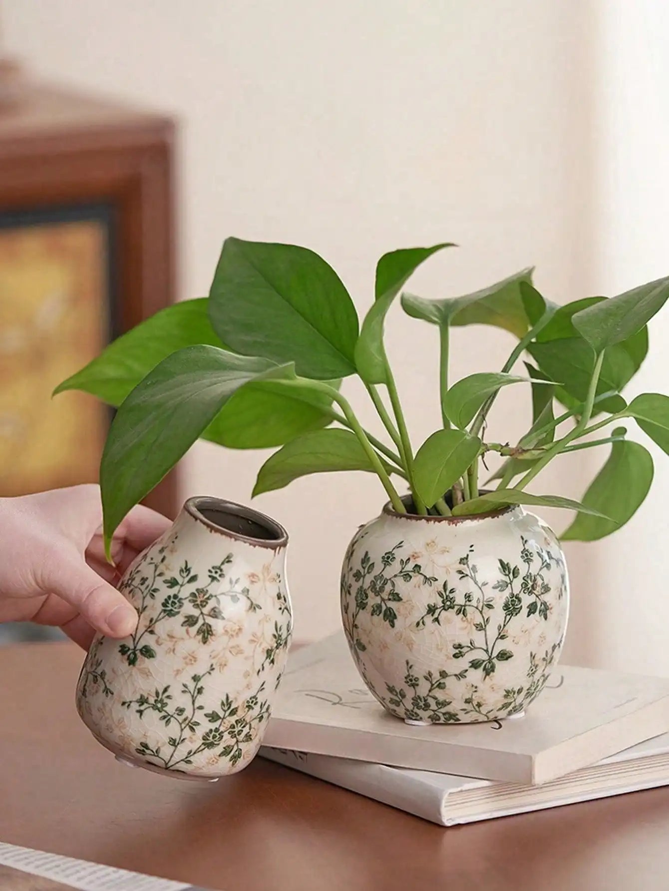 Ice Crackle Ceramic Vase – Handmade Bohemian Art Home Decoration