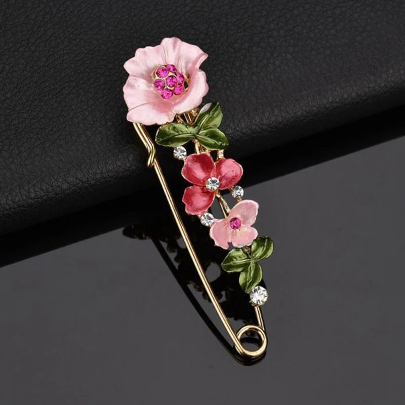 Elegant Rhinestone Flower Brooch – Enamel Lapel Pin for Women
