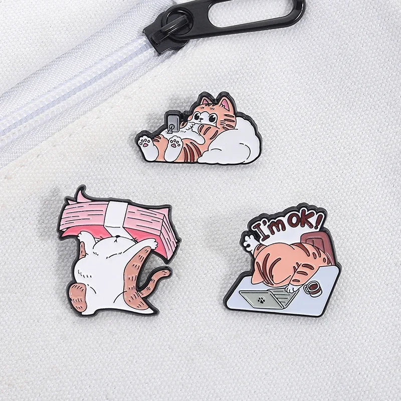 I’m OK Cat Office Work Enamel Pin – Funny Money Brooch