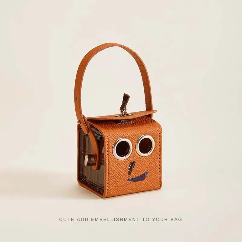 Leather Robot Bag Charm – Cute Mini Keychain & Earphone Case