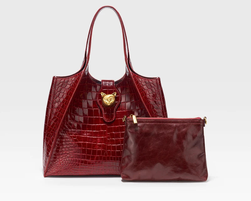 Crocodile Embossed Genuine Leather Handbag – Large Capacity Tote