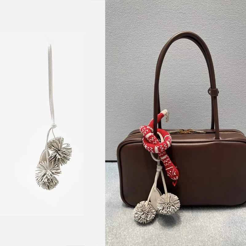 High-Grade Leather Flower Ball Tassel – Bag & Car Pendant