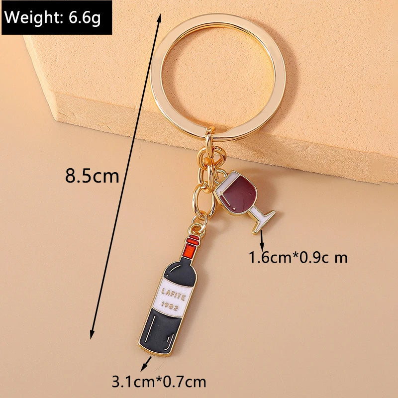 Red Wine Keychain – Cute Enamel Key Ring for Handbags