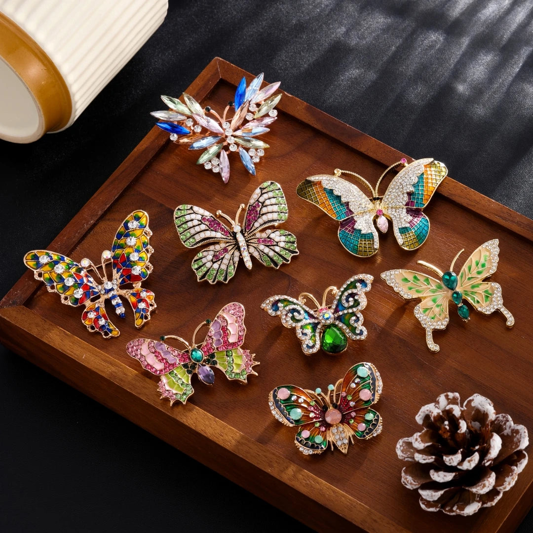 Shiny Crystal Butterfly Lapel Pin