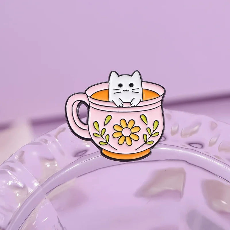 Coffee & Animal Enamel Pin Collection – Cute Ghost, Duck, Frog & Capybara Brooches