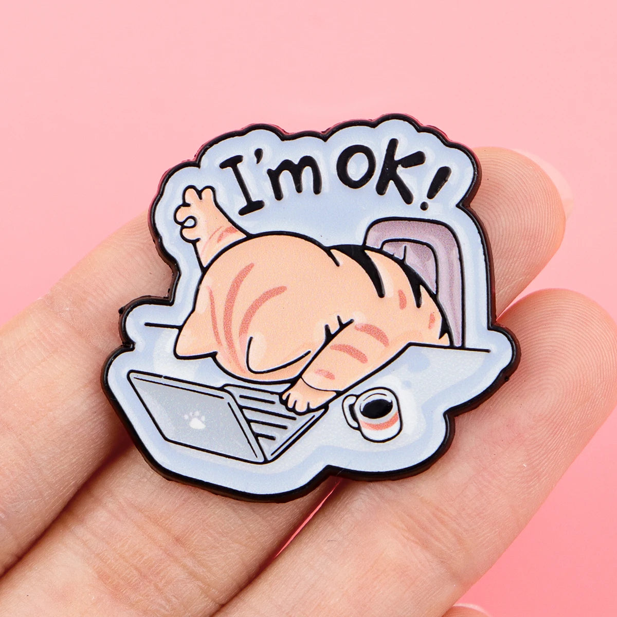 Lazy Office Cat Pin – Funny Animal Badge