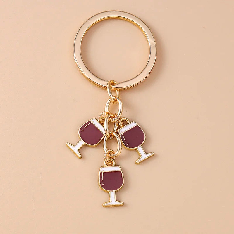 Red Wine Keychain – Cute Enamel Key Ring for Handbags