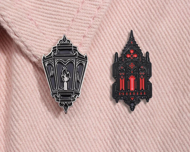 Black Lantern Pin – Gothic Enamel Brooch for Halloween & Everyday Style