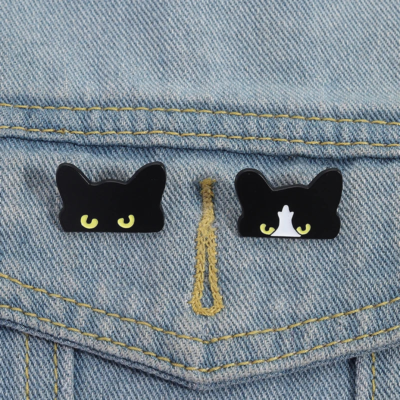 Peeking Black Cat Enamel Pin