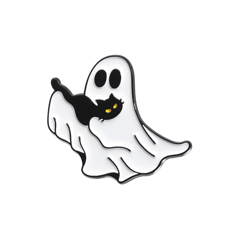 Cute Ghost Cat Enamel Pin – Black Cat Lapel Brooch Backpack & Clothes Accessory