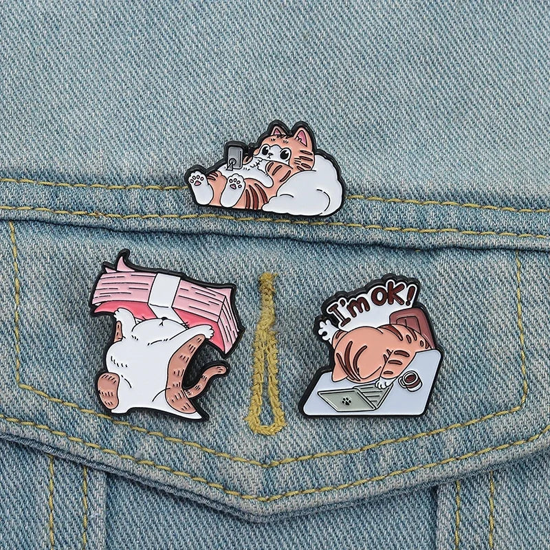 I’m OK Cat Office Work Enamel Pin – Funny Money Brooch