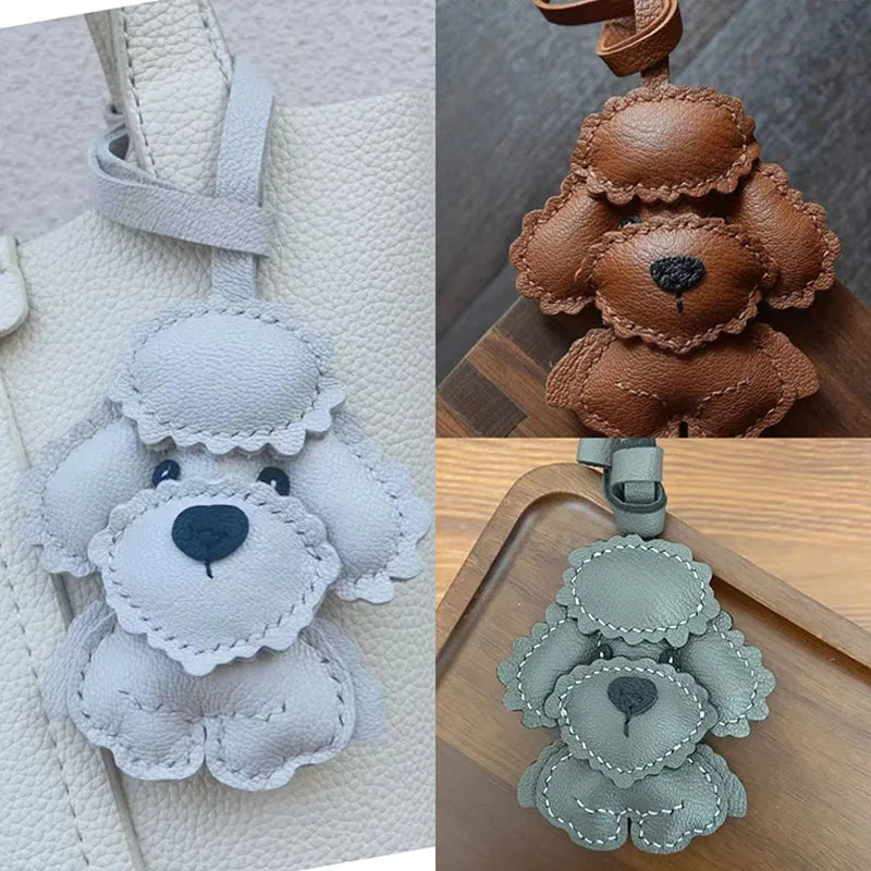 Handmade Leather Teddy Dog Bag Charm