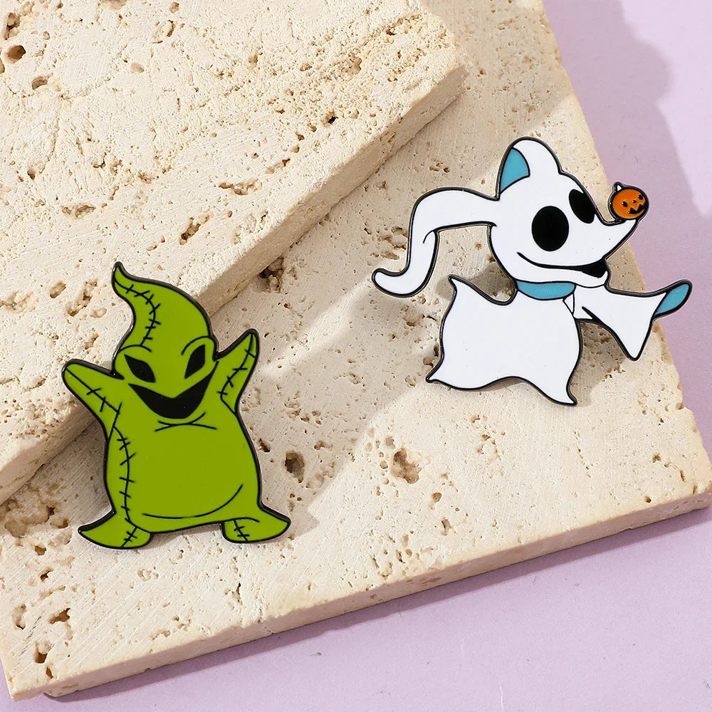 Nightmare Before Christmas Brooch Set – Oogie Boogie & Zero Enamel Pins for Clothes & Backpacks”