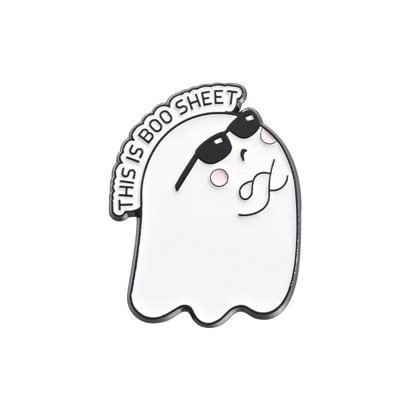 Halloween Ghost & Pumpkin Enamel Pin – Spooky Tarot Brooch Lapel Badge