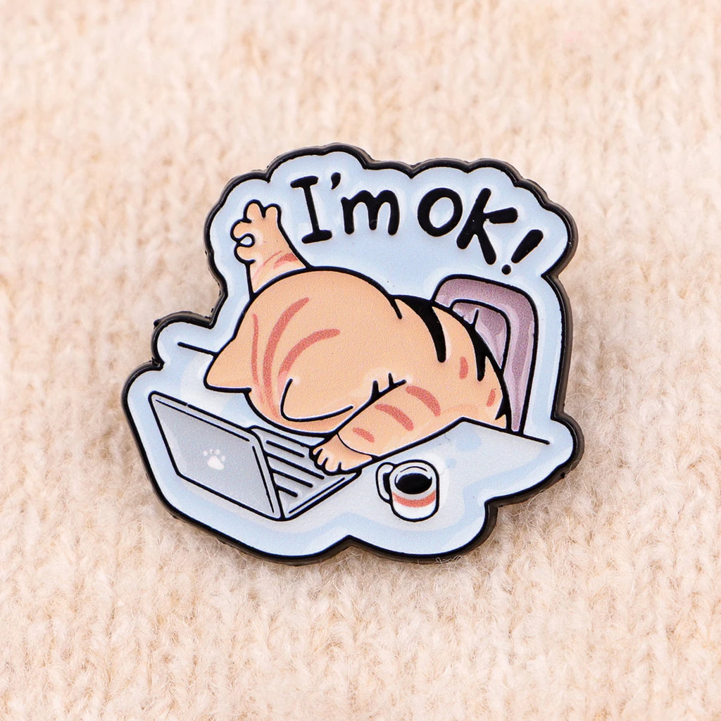 Lazy Office Cat Pin – Funny Animal Badge