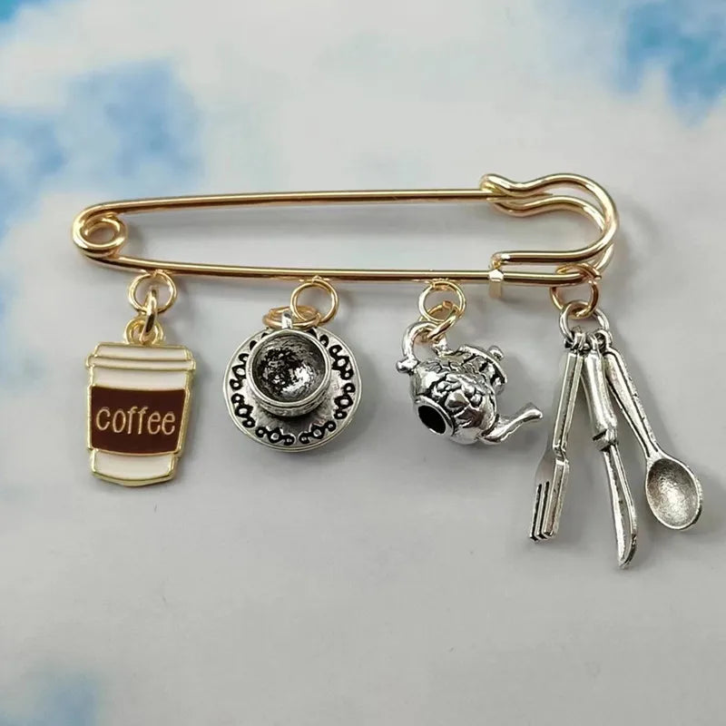 Kitchen Utensils Enamel Brooch Set – Cute Coffee & Tea Pins Gift
