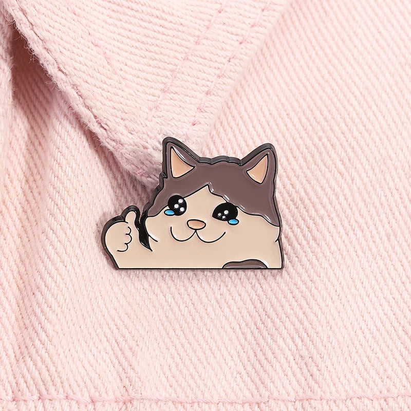 Crying Cat Thumbs Up Enamel Pin