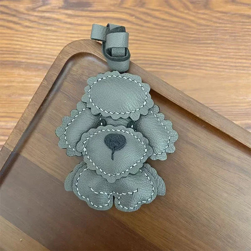 Handmade Leather Teddy Dog Bag Charm