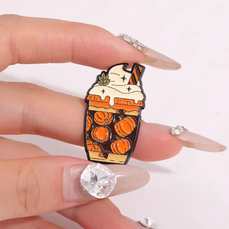 Spooky Pumpkin Milk Tea Brooch – Cute Halloween Pin