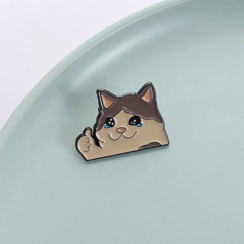 Crying Cat Thumbs Up Enamel Pin