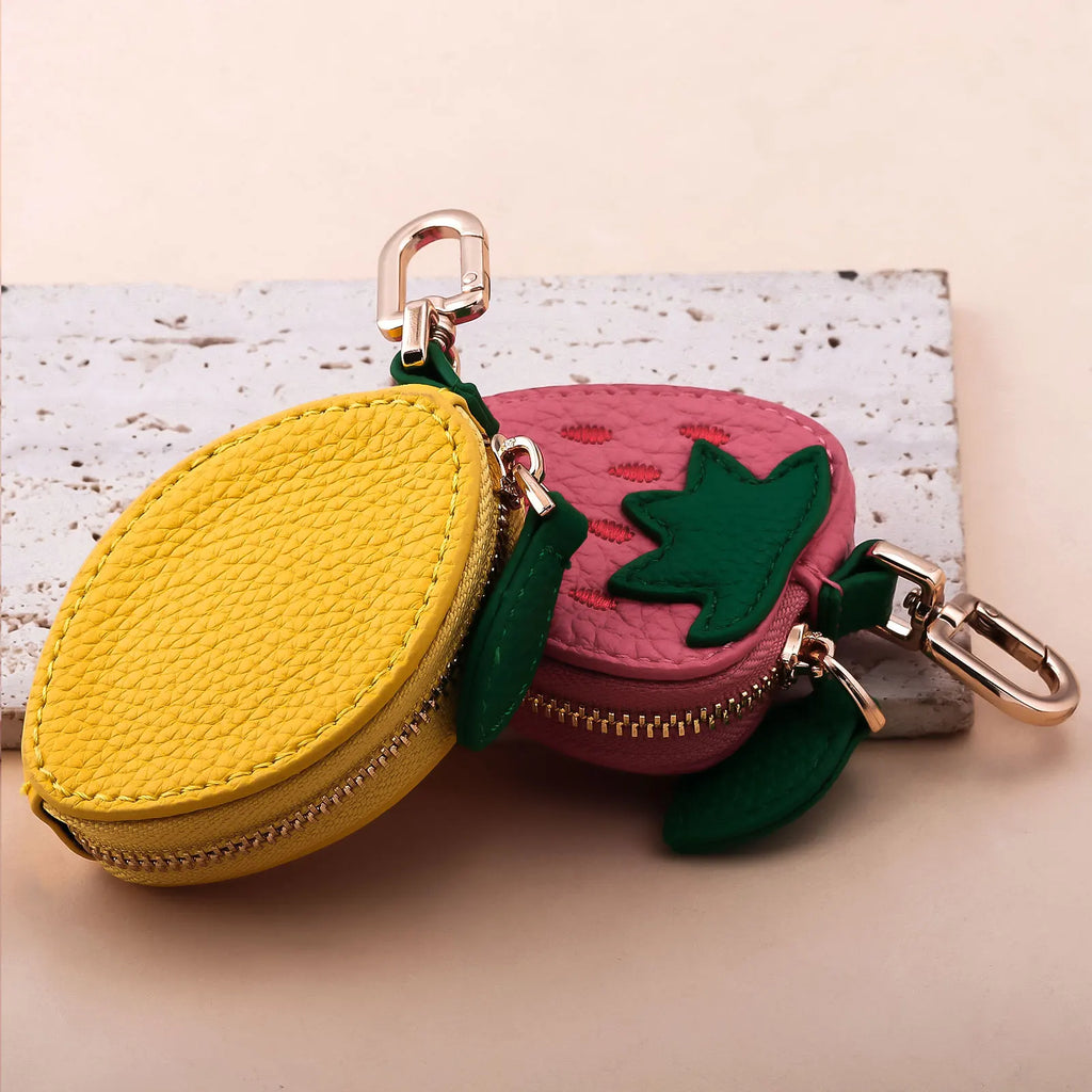 Cute Fruit Coin Purse – Lemon, Strawberry & Cherry Mini Wallets | PU Leather Keychain bag charm