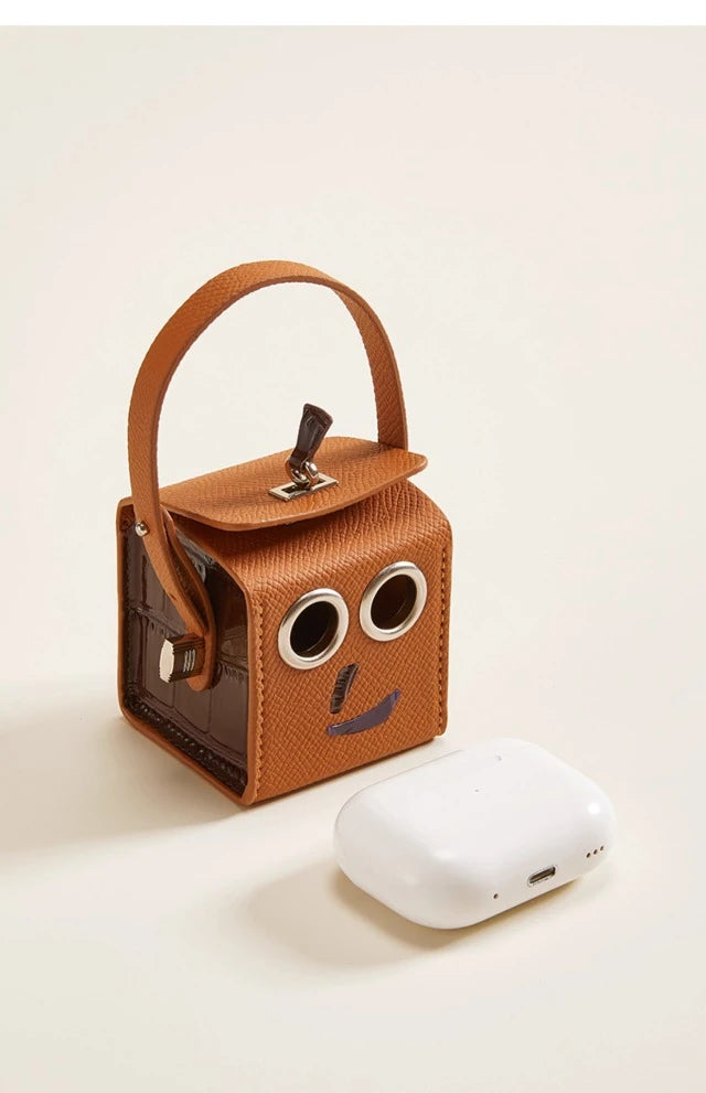 Leather Robot Bag Charm – Cute Mini Keychain & Earphone Case