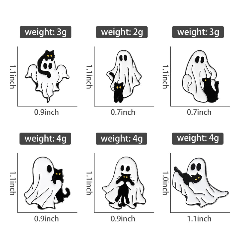 Cute Ghost Cat Enamel Pin – Black Cat Lapel Brooch Backpack & Clothes Accessory