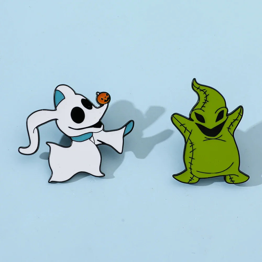 Nightmare Before Christmas Brooch Set – Oogie Boogie & Zero Enamel Pins for Clothes & Backpacks”