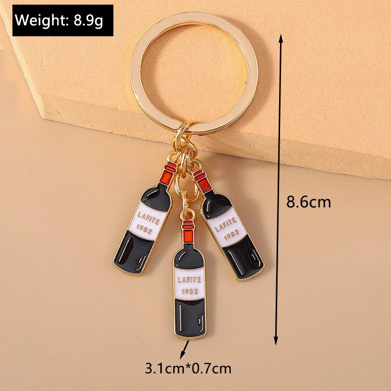 Red Wine Keychain – Cute Enamel Key Ring for Handbags
