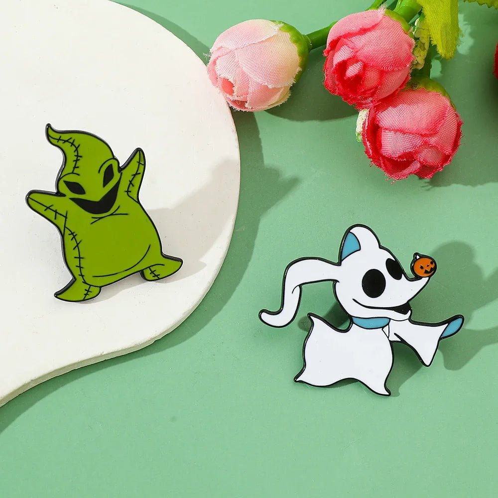 Nightmare Before Christmas Brooch Set – Oogie Boogie & Zero Enamel Pins for Clothes & Backpacks”