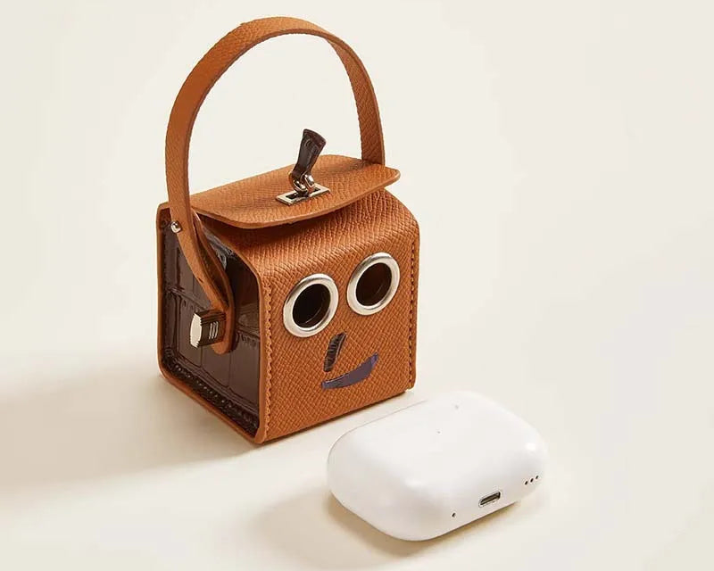 Leather Robot Bag Charm – Cute Mini Keychain & Earphone Case