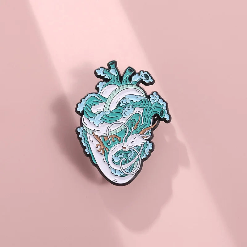 Ocean Wave Heart Brooch – Blue Landscape Pin