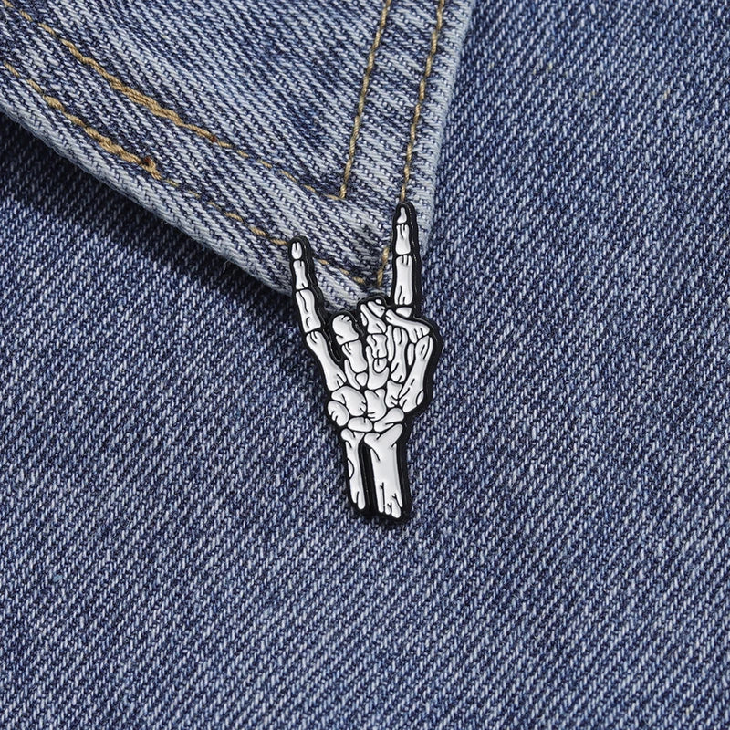 Skeleton Hand Enamel Pin – Punk Rock Brooch