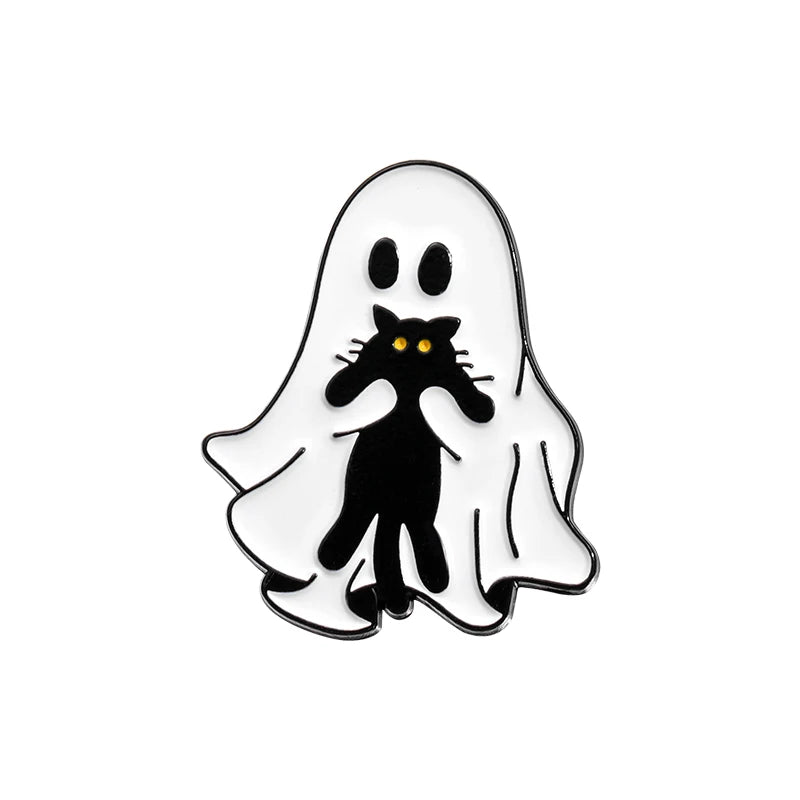 Cute Ghost Cat Enamel Pin – Black Cat Lapel Brooch Backpack & Clothes Accessory