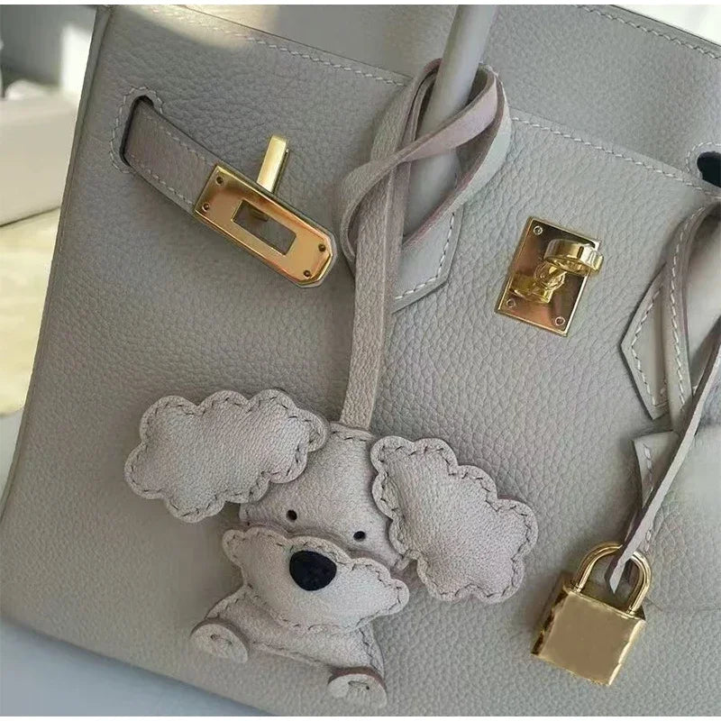 Handmade Leather Teddy Dog Bag Charm